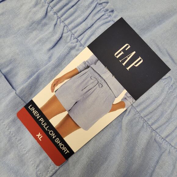 Gap NWT light blue linen pull on shorts drawstring minimalist - Picture 6 of 7